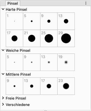 Gruppen für Farblisten, Pinselliste, ...
