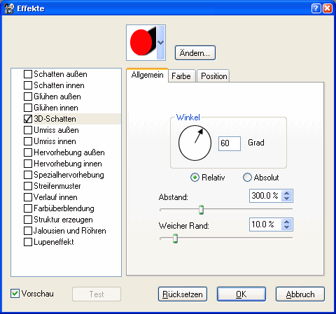 Ebeneneffekt 3D-Schatten